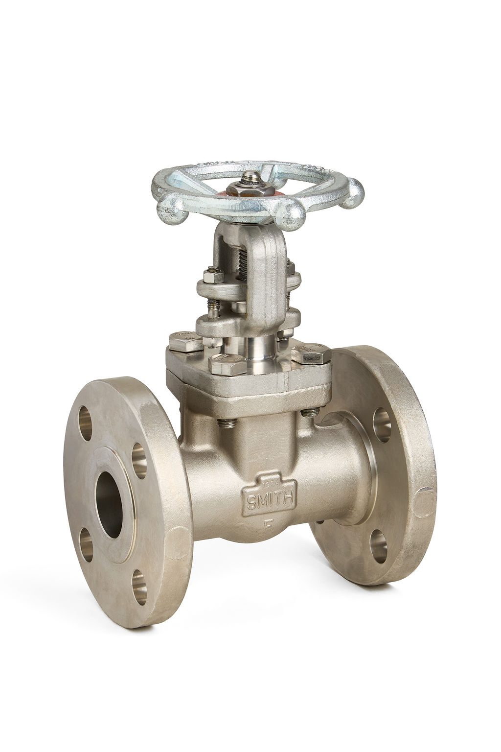 A forged gate valve with a handwheel on top and flanged ends on either side, designed for precise control of fluid flow in a pipeline.