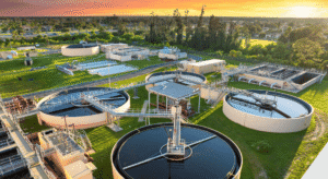 water treatment plat at sunset